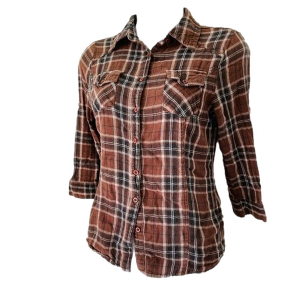 Brown Plaid Button Down Shirt - Picture 1 of 6